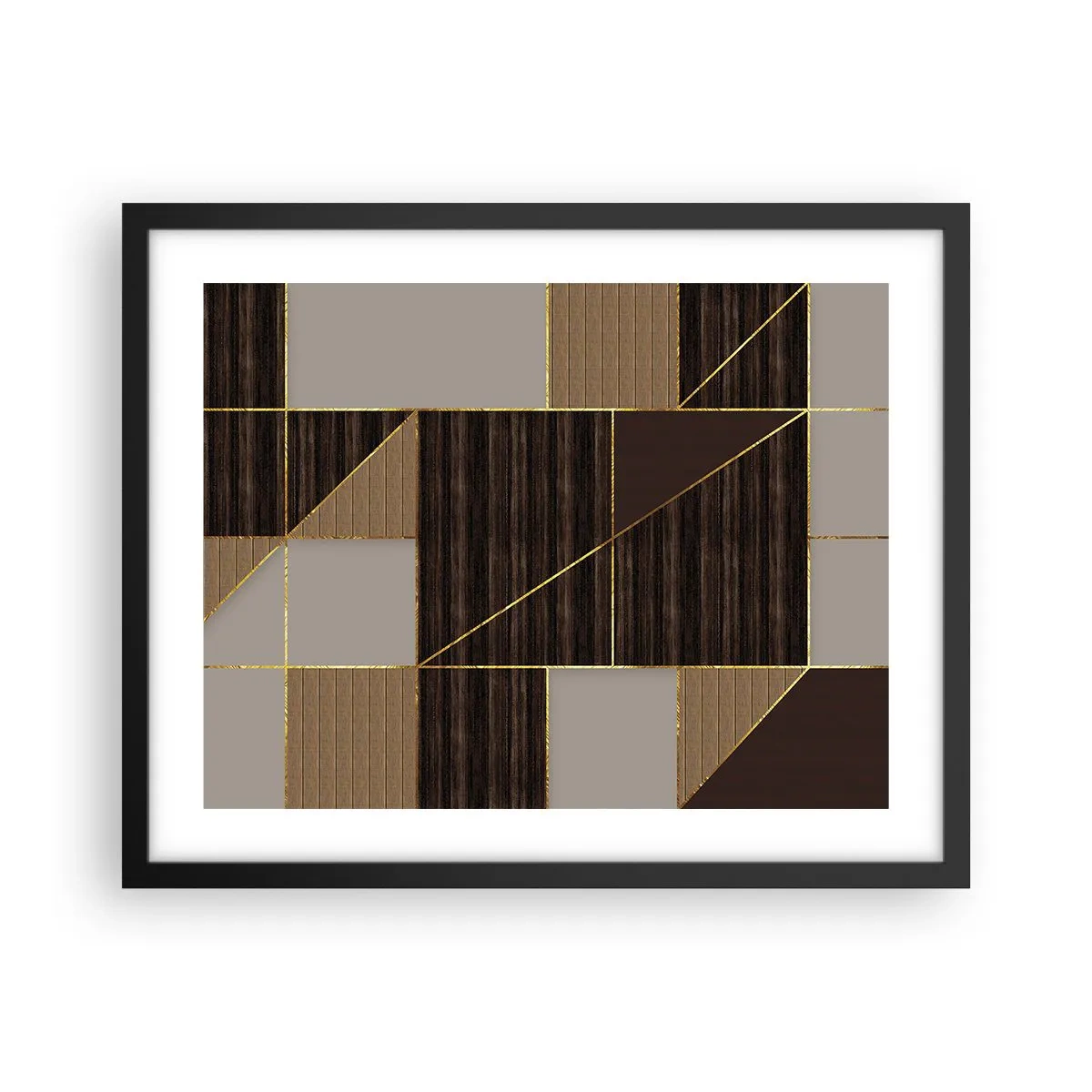 Poster in einem schwarzem Rahmen - Ein Mosaik aus Braun und Gold - 50x40 cm