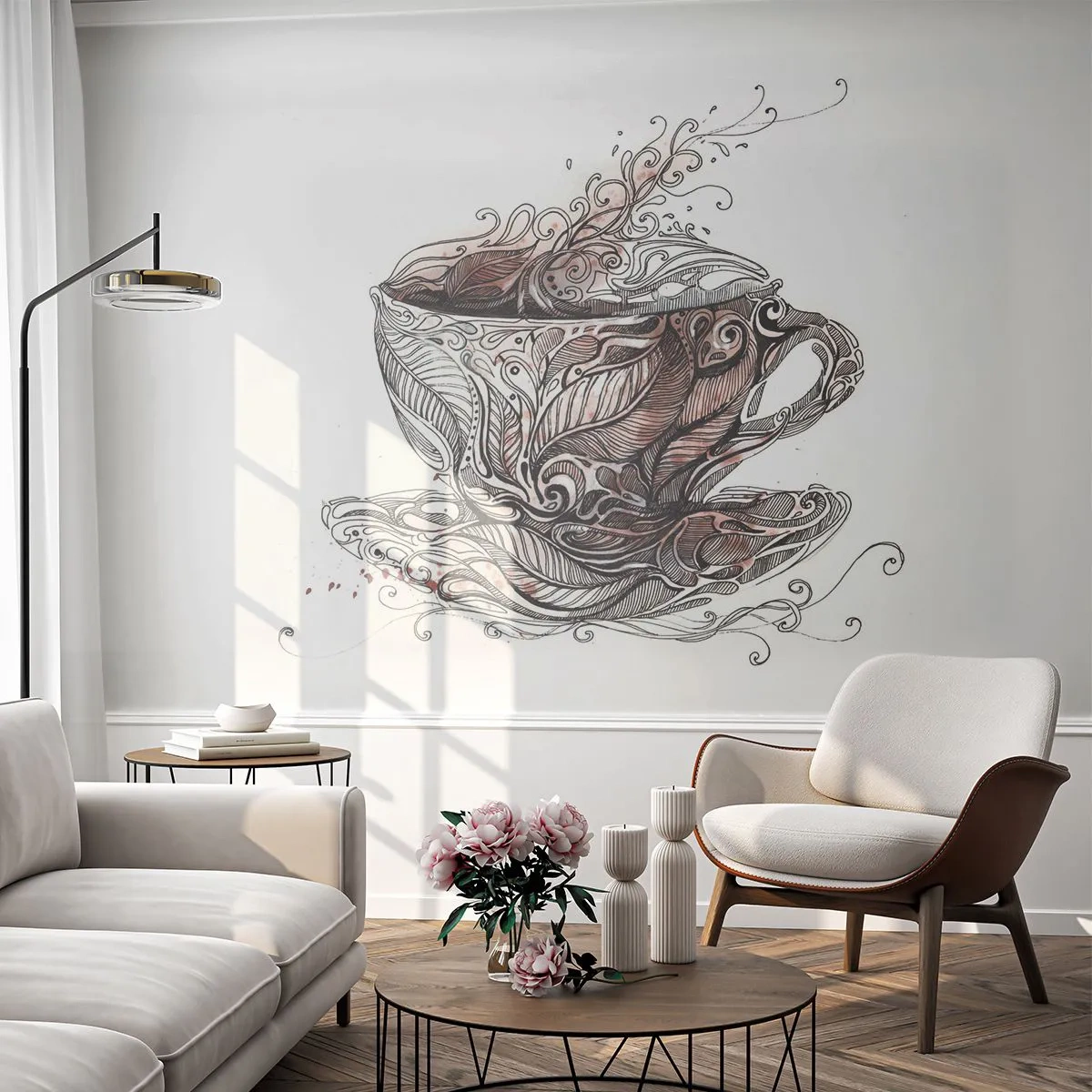 Fototapete Premium Sand - Tee für alles - Abstraktion, Tasse, Espresso - 300x210 cm