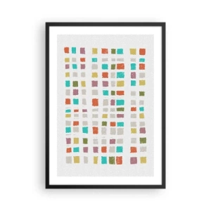 Poster in einem schwarzem Rahmen - Bunte geometrische Quadrate auf hellem Hintergrund - 50x70cm - Unbekanntes Spiel - Moderne Wanddekoration für Wohnzimmer und Schlafzimmer ARTTOR