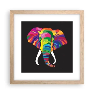 Poster in einem Rahmen aus heller Eiche - Der Elefant, der es liebte, im Regenbogen zu baden - 30x30 cm