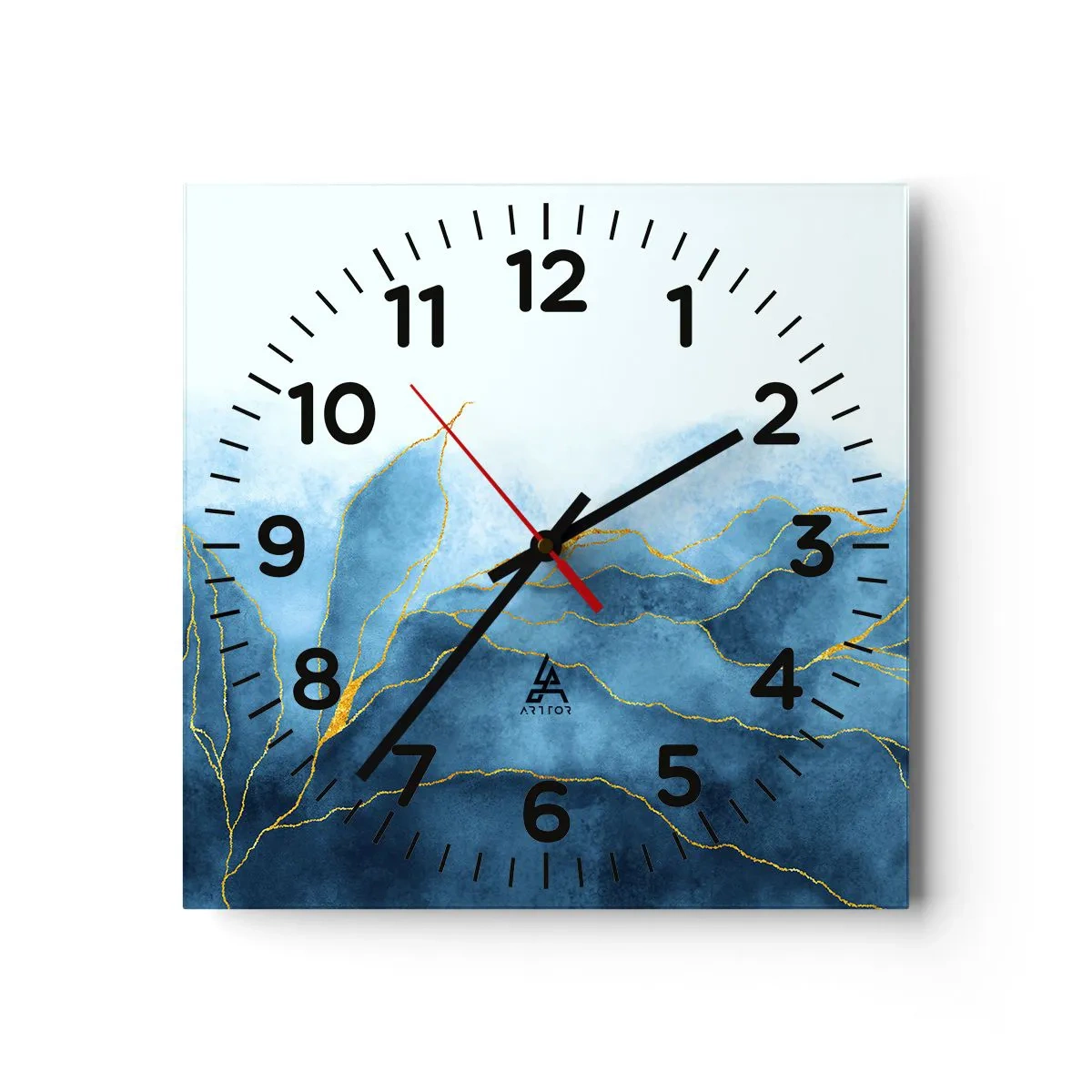Wanduhr - Glasuhr - Blau im Gold - 40x40 cm