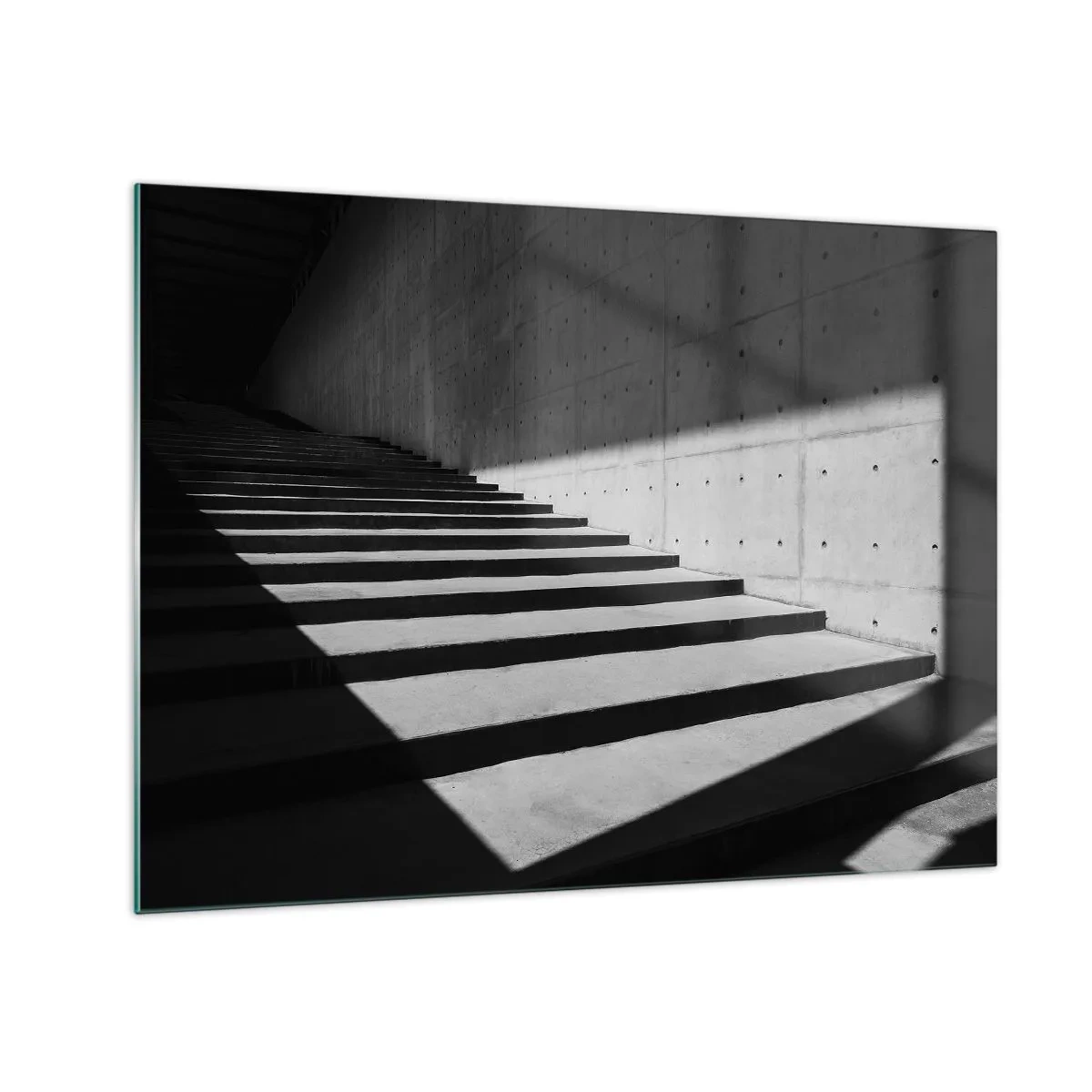 Glasbild - Bild auf glas - Betontreppen in scharfem Licht und Schatten im modernen Stil - 70x50cm - Rohe Schönheit des Modernismus - Moderne Wanddekoration für Wohnzimmer und Schlafzimmer ARTTOR