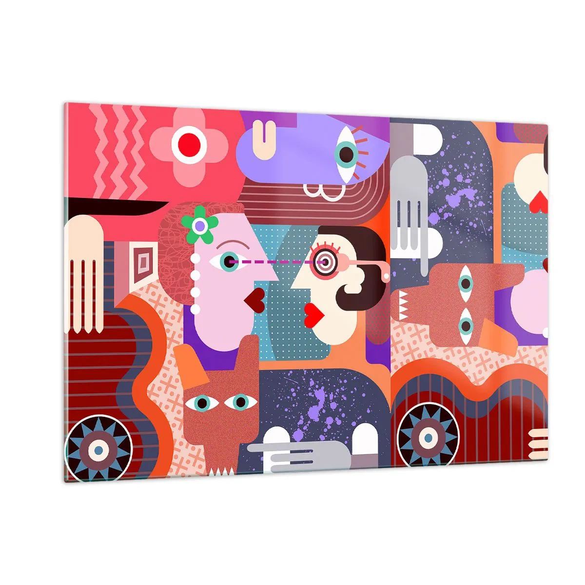 Glasbild - Bild auf glas - Eine abstrakte Komposition aus Gesichtern und Formen in intensiven Farben. - 120x80cm - Augenhöhe - Moderne Wanddekoration für Wohnzimmer und Schlafzimmer ARTTOR
