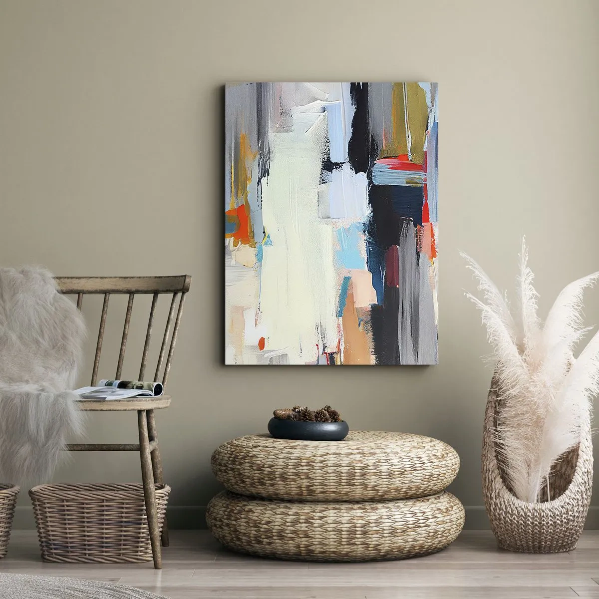 Bild auf Leinwand - Leinwandbild - Farbenfrohe Abstraktion mit dynamischen Pinselstrichen - 50x70cm - Gibt es eine Methode? - Moderne Wanddekoration für Wohnzimmer und Schlafzimmer ARTTOR