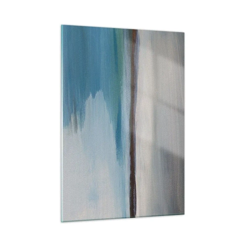 Glasbild - Bild auf glas - Eine ruhige Landschaft mit Wasser und fernen Hügeln in Pastelltönen. - 50x70cm - Horizontale Landschaft - Moderne Wanddekoration für Wohnzimmer und Schlafzimmer ARTTOR