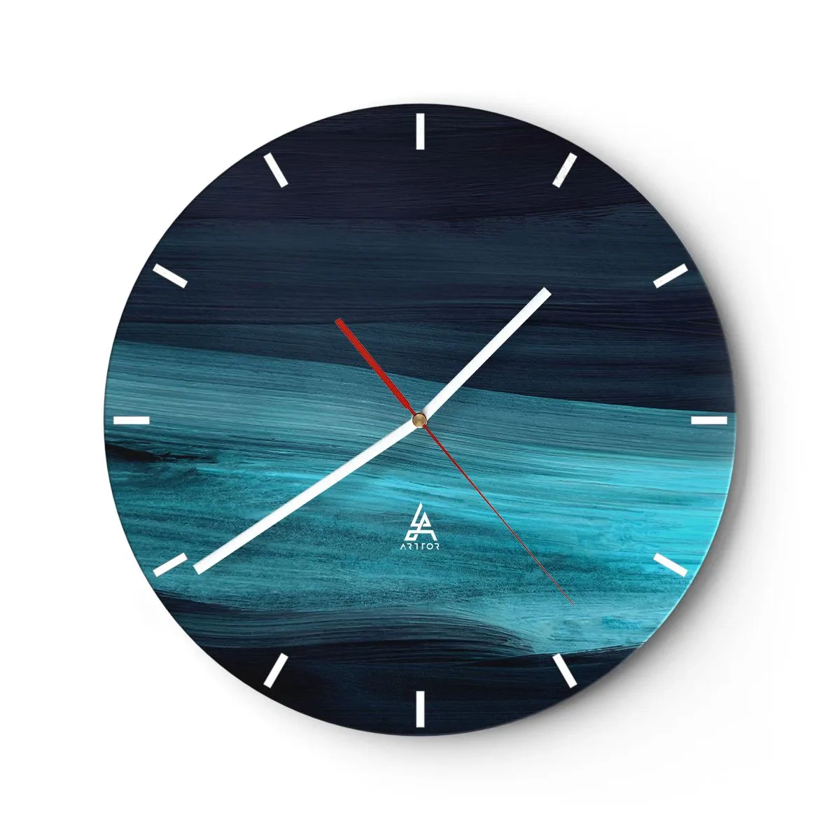 Wanduhr - Glasuhr - Abstrakte Streifen in Türkis und Marineblau erinnern an Wasser - 30x30cm - Gehen Sie mit dem Strom - Moderne Wanddekoration für Wohnzimmer, Küche und Schlafzimmer ARTTOR