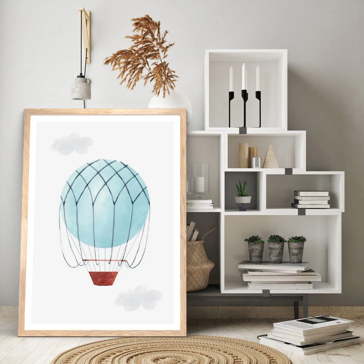 Poster in einem Rahmen aus heller Eiche - Ganz in den Wolken - 70x100 cm