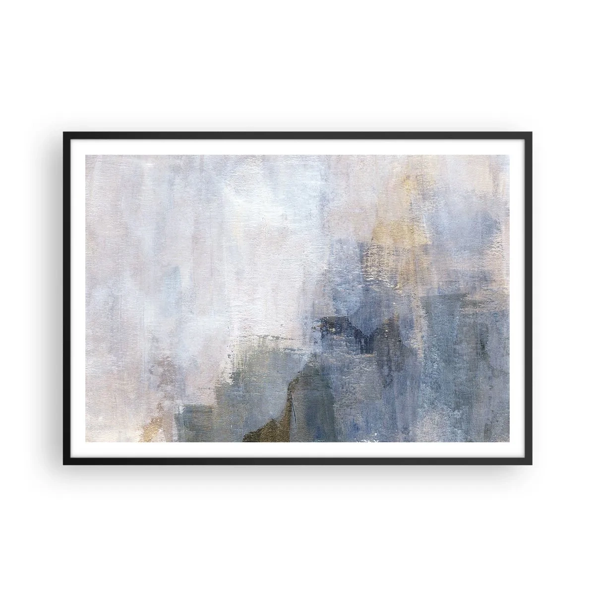 Poster in einem schwarzem Rahmen - Dezente abstrakte Punkte in Blau- und Beigetönen - 100x70cm - Farbtöne und Akkorde - Moderne Wanddekoration für Wohnzimmer und Schlafzimmer ARTTOR
