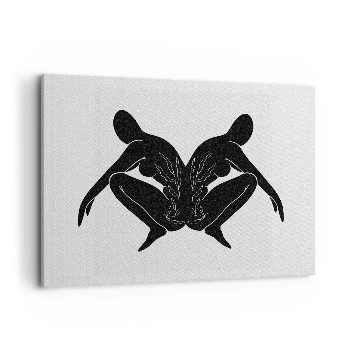 Bild auf Leinwand - Leinwandbild - Schwarze Silhouetten in symmetrischer Position auf weißem Hintergrund - 100x70cm - Gemeinsame Seele - Moderne Wanddekoration für Wohnzimmer und Schlafzimmer ARTTOR