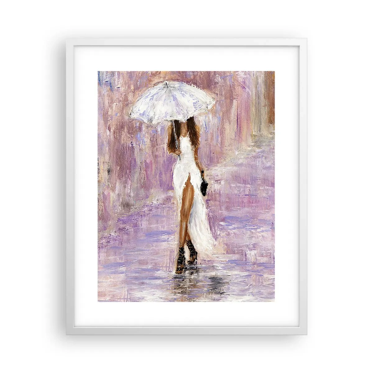 Poster in einem weißen Rahmen - Im lila Regen - 40x50 cm