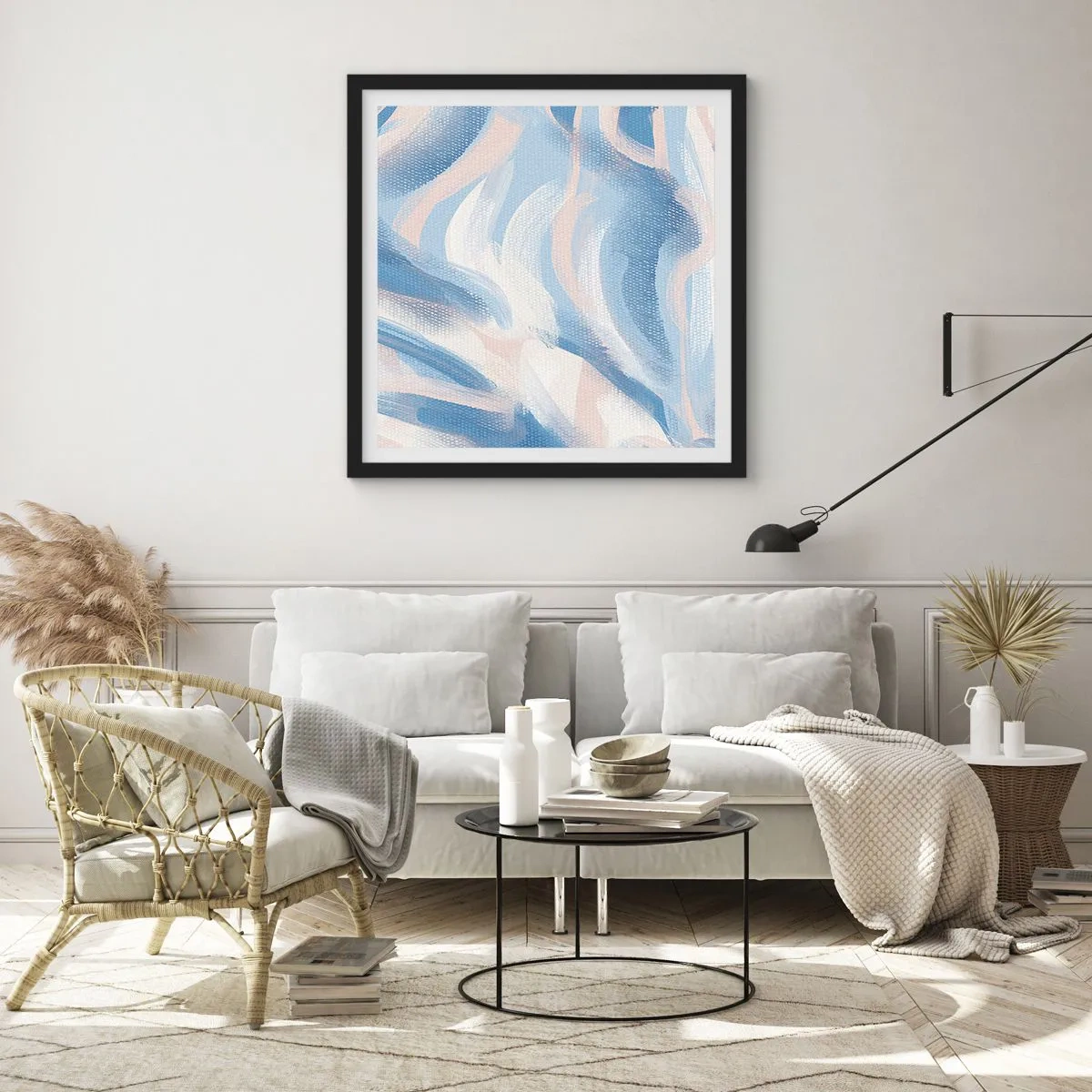 Poster in einem schwarzem Rahmen - Blaue Wellen - 50x50 cm