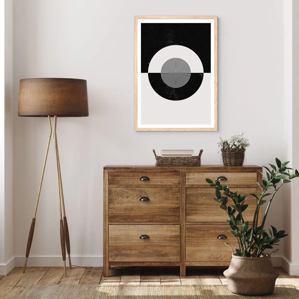 Poster in einem Rahmen aus heller Eiche - Harmonie in Schwarz und Weiß - 70x100 cm