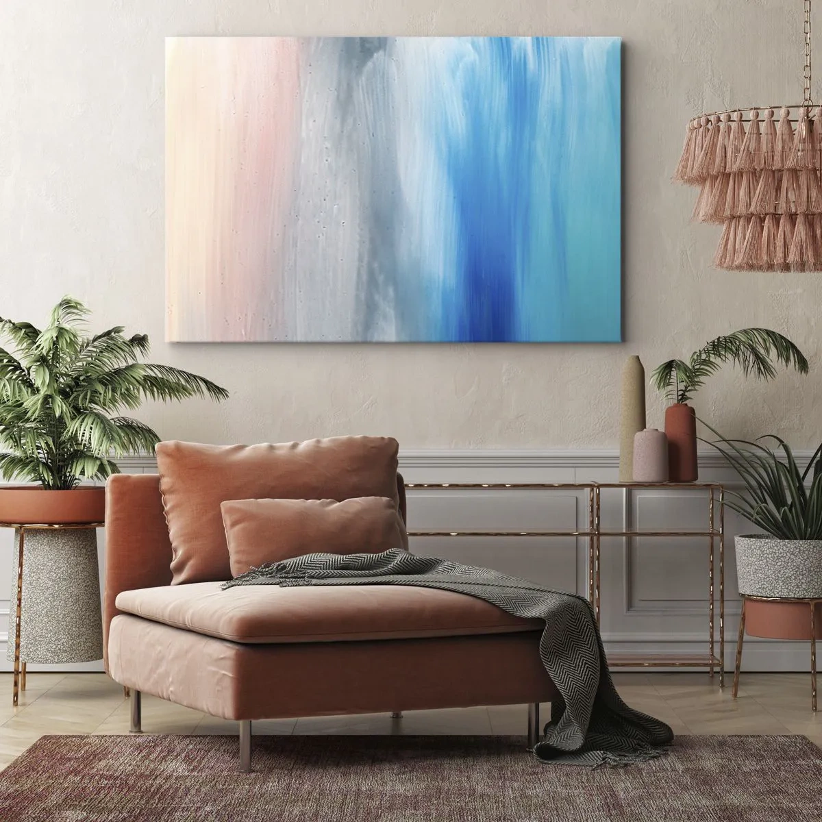 Bild auf Leinwand - Leinwandbild - Abstrakte Pinselstriche in Blau- und Rosatönen - 70x50cm - Elemente: Luft - Moderne Wanddekoration für Wohnzimmer und Schlafzimmer ARTTOR