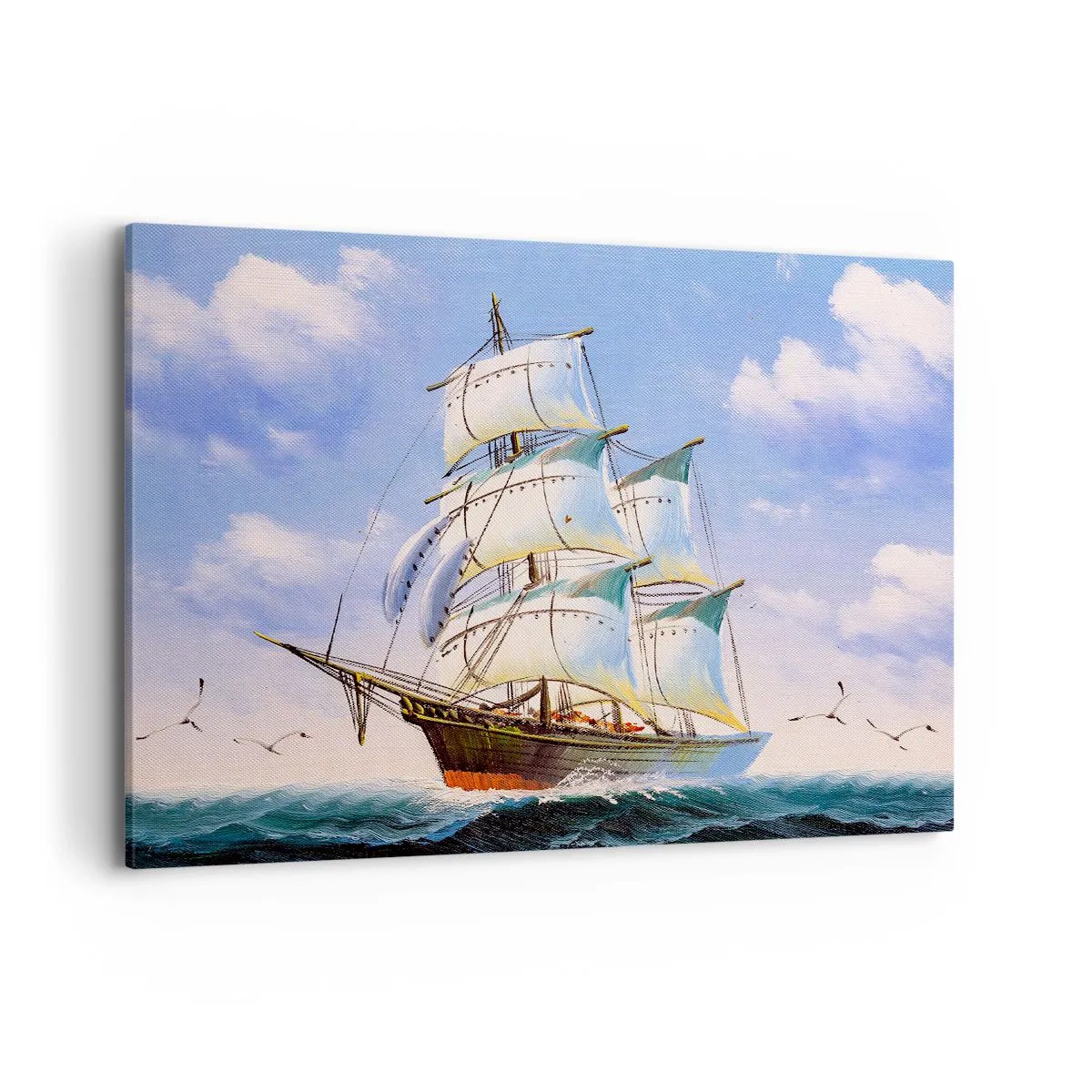 Bild auf Leinwand - Leinwandbild - Ein Segelschiff auf offener See unter blauem Himmel - 100x70cm - Mit Stolz mit dem Wind - Moderne Wanddekoration für Wohnzimmer und Schlafzimmer ARTTOR