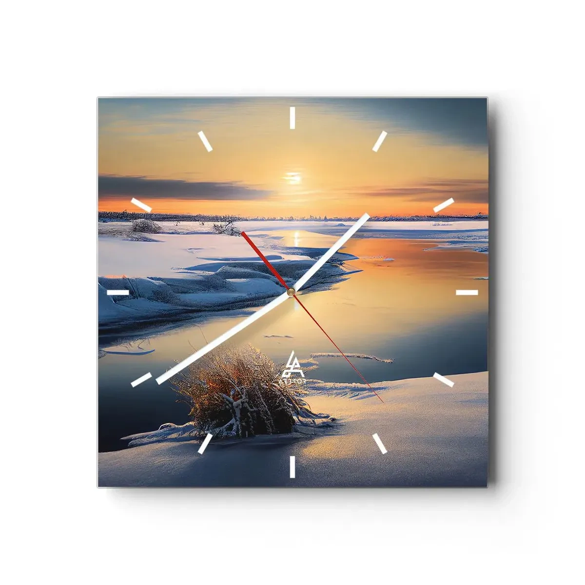 Wanduhr - Glasuhr - Wintersonnenuntergang - 40x40 cm