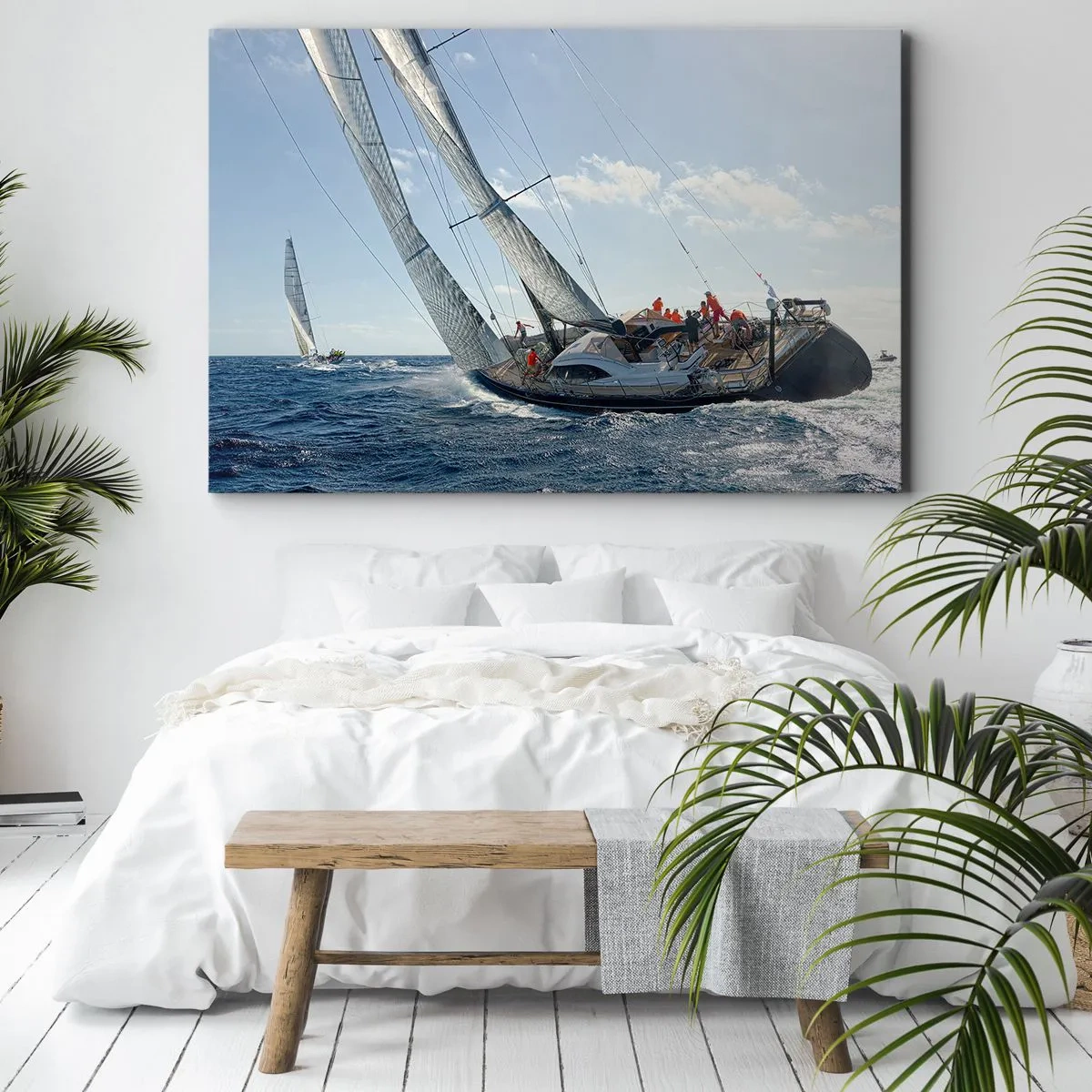 Bild auf Leinwand - Leinwandbild - Yachtrennen auf offener See unter blauem Himmel - 100x70cm - Lass den Besseren sich durchsetzen - Moderne Wanddekoration für Wohnzimmer und Schlafzimmer ARTTOR