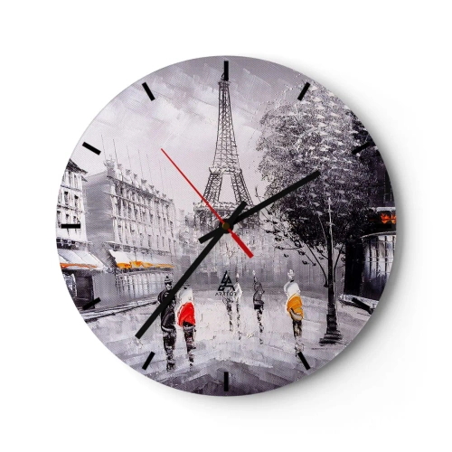 Wanduhr - Glasuhr - Eine Straße in Paris mit dem Eiffelturm im Hintergrund - 30x30cm - Pariser Spaziergang - Moderne Wanddekoration für Wohnzimmer, Küche und Schlafzimmer ARTTOR