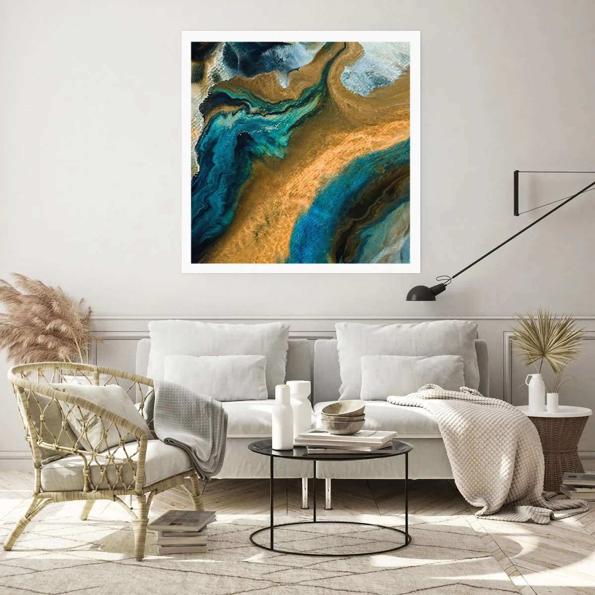 Poster - Blau - Gelb - gegenseitige Beeinflussung - 60x60 cm