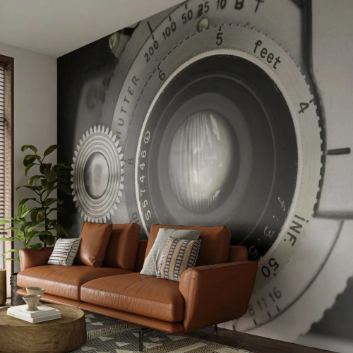 Selbstklebende Fototapete Deluxe Sticker - Eine Story über Hollywood - Kamera, Schwarz und weiß, Jahrgang - 200x140 cm