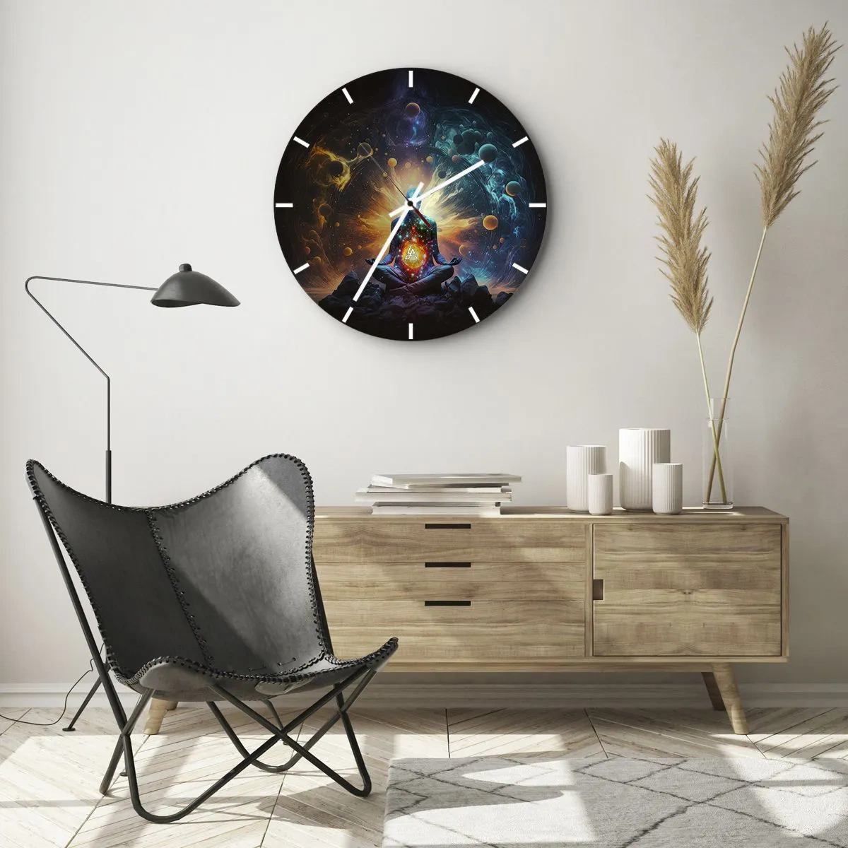 Wanduhr - Glasuhr - Kosmischer Frieden - 40x40 cm