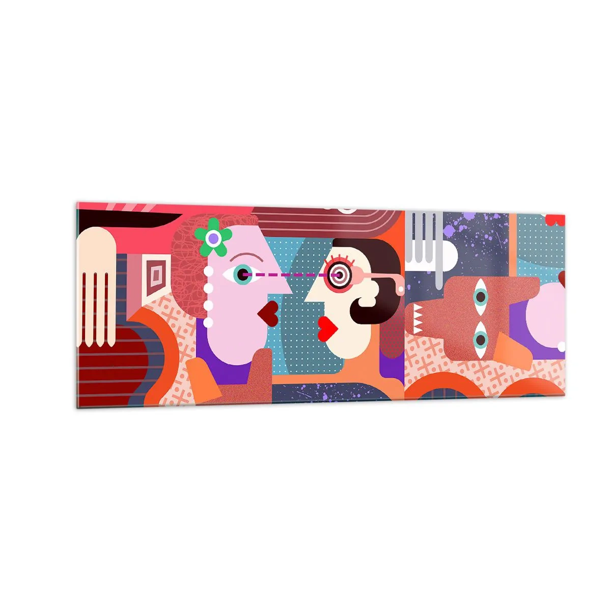 Glasbild - Bild auf glas - Abstrakte Figuren in lebendigen Farben - 140x50cm - Augenhöhe - Moderne Wanddekoration für Wohnzimmer und Schlafzimmer ARTTOR