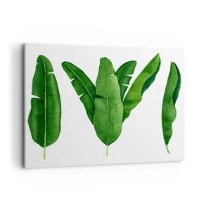Bild auf Leinwand - Leinwandbild - Drei Bananenblätter in künstlerischer Umsetzung - 100x70cm - Grüne Symmetrie - Moderne Wanddekoration für Wohnzimmer und Schlafzimmer ARTTOR
