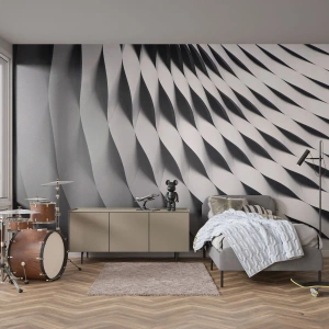 Fototapete Premium Canvas - Abstraktes geometrisches Muster in Schwarz-Weiß-Tönen - 100x70cm - Auf der Oberfläche der Wellen - Moderne Wanddekoration für Wohnzimmer und Schlafzimmer ARTTOR