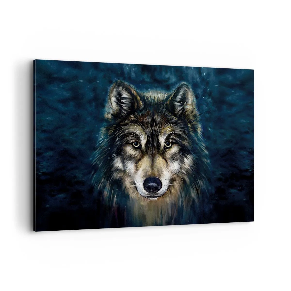 Bild auf Leinwand - Leinwandbild - Porträt eines Wolfes auf dunkelblauem Hintergrund - 100x70cm - Alpha? Und Omega - Moderne Wanddekoration für Wohnzimmer und Schlafzimmer ARTTOR