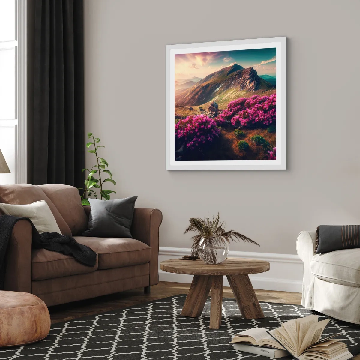 Poster in einem weißen Rahmen - Sommer in den Bergen - 60x60 cm
