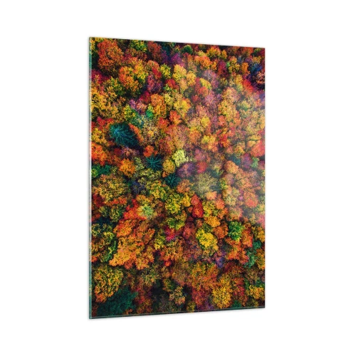 Glasbild - Bild auf glas - Eine Vogelperspektive auf einen Wald im Herbst, voller bunter Bäume - 50x70cm - Blumenstrauß aus Herbstbäumen - Moderne Wanddekoration für Wohnzimmer und Schlafzimmer ARTTOR
