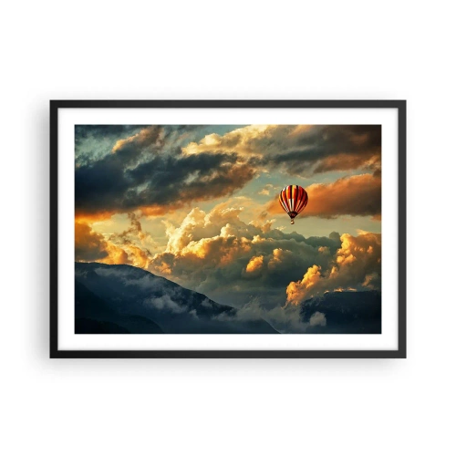 Poster in einem schwarzem Rahmen - Ein Ballon vor dem Hintergrund dramatischer Wolken - 70x50cm - Ich fliege, weil ich es will - Moderne Wanddekoration für Wohnzimmer und Schlafzimmer ARTTOR