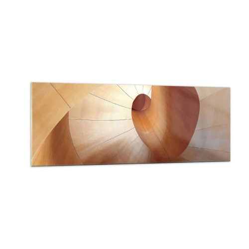 Glasbild - Bild auf glas - Abstrakte Spirale in Holz- und Hellbrauntönen - 140x50cm - Architektonische Serpentine - Moderne Wanddekoration für Wohnzimmer und Schlafzimmer ARTTOR