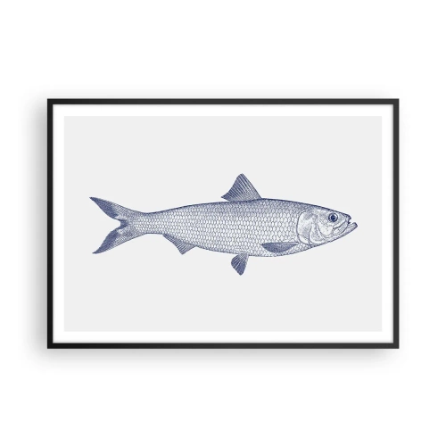 Poster in einem schwarzem Rahmen - Illustration eines Fisches in Blautönen auf hellem Hintergrund - 100x70cm - Grüße aus den nördlichen Meeren - Moderne Wanddekoration für Wohnzimmer und Schlafzimmer ARTTOR