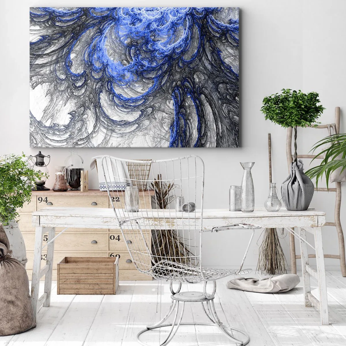 Bild auf Leinwand - Leinwandbild - Abstrakte Wellen in Blau- und Grautönen - 120x80cm - Die Geburt einer Welle - Moderne Wanddekoration für Wohnzimmer und Schlafzimmer ARTTOR