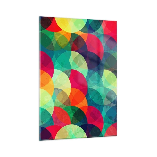Glasbild - Bild auf glas - Bunte, überlappende Halbkreise in einer intensiven Farbpalette - 50x70cm - Aufstieg zum Regenbogen - Moderne Wanddekoration für Wohnzimmer und Schlafzimmer ARTTOR