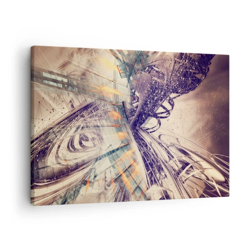 Bild auf Leinwand - Leinwandbild - Dynamische Abstraktion in Beige- und Lilatönen - 70x50cm - In großer Eile - Moderne Wanddekoration für Wohnzimmer und Schlafzimmer ARTTOR