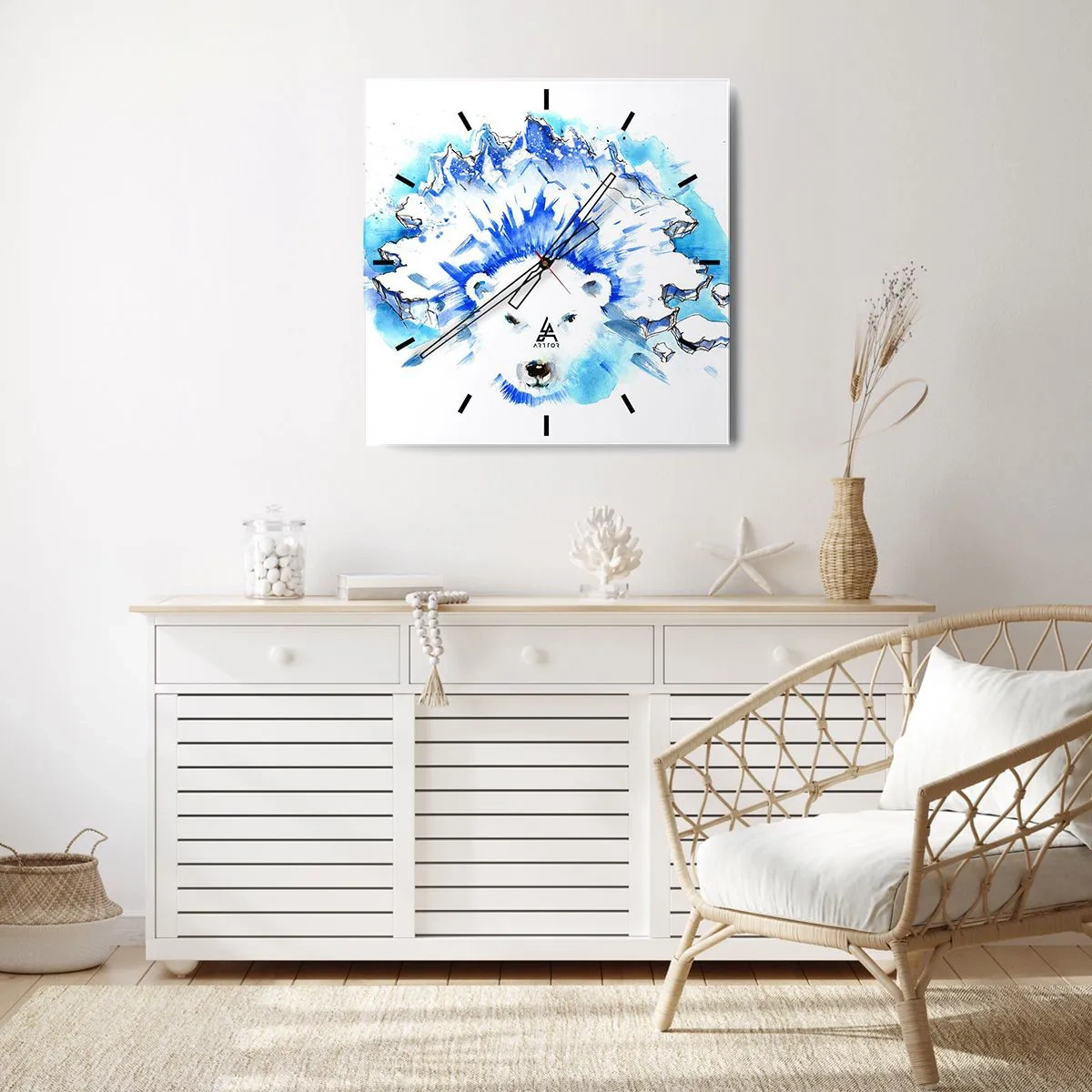 Wanduhr - Glasuhr - Der König der Arktis in einer Eiskrone - 40x40 cm