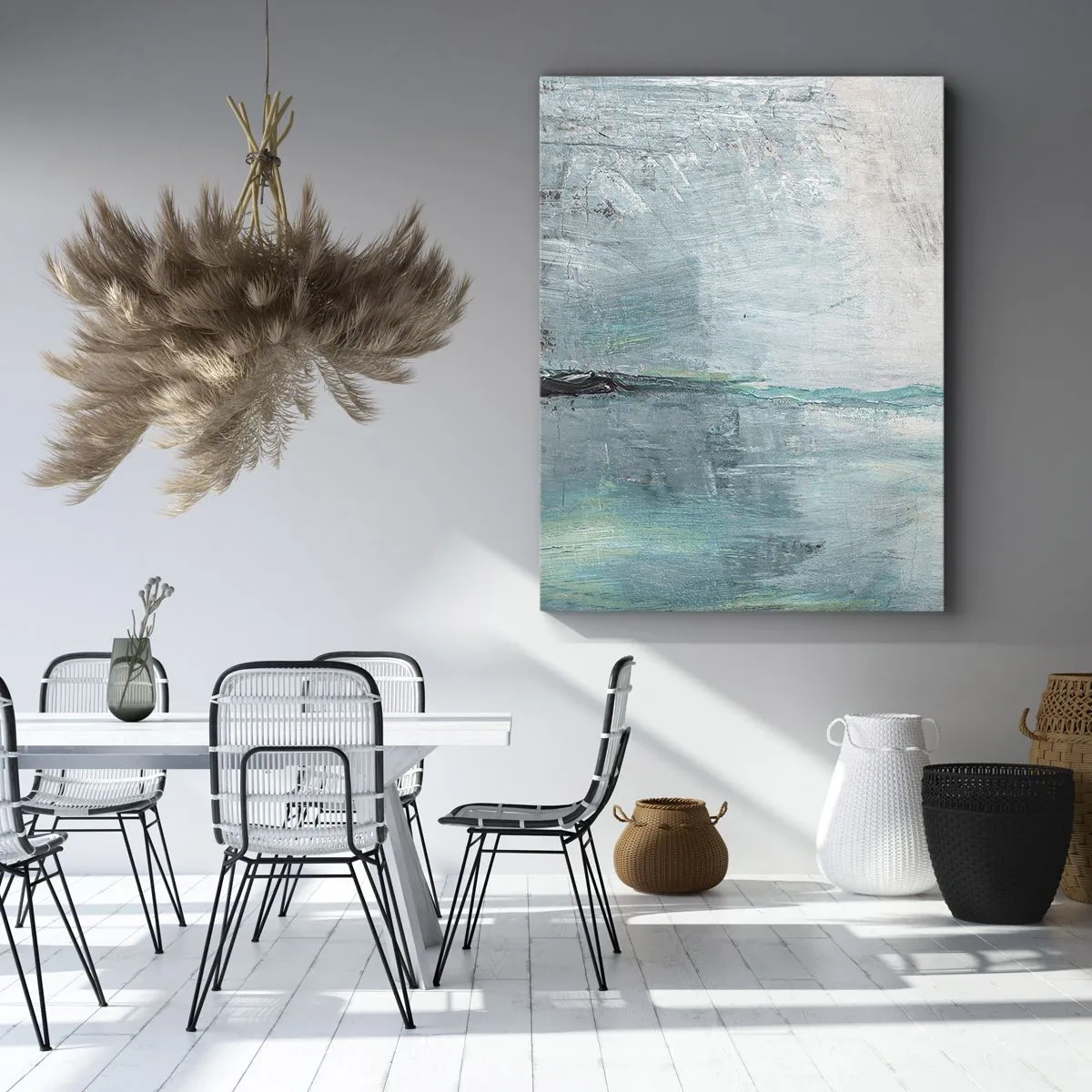 Bild auf Leinwand - Leinwandbild - Abstraktion in Türkis- und Grautönen - 50x70cm - Horizontal in Blau - Moderne Wanddekoration für Wohnzimmer und Schlafzimmer ARTTOR