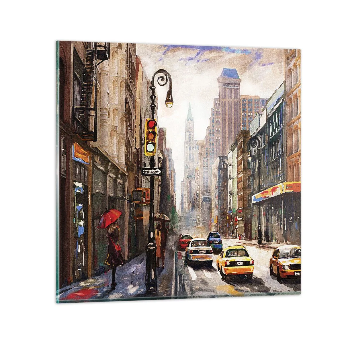 Glasbild - Bild auf glas - New York - auch im Regen bunt - 60x60 cm