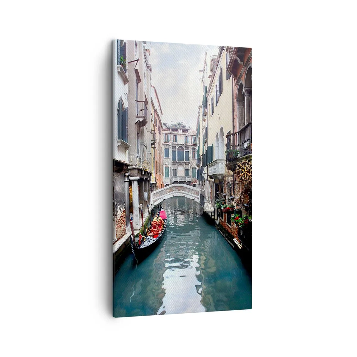 Bild auf Leinwand - Leinwandbild - Venezianische Landschaft mit Gondel und Brücke - 45x80 cm
