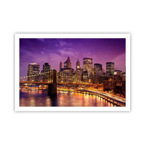 Poster - Violett-goldenes Manhathann - 91x61 cm