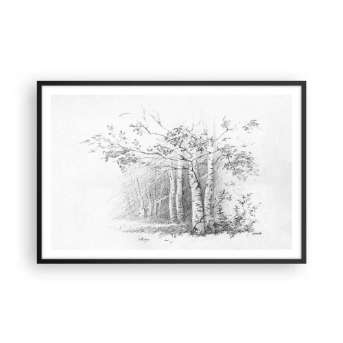 Poster in einem schwarzem Rahmen - Das Licht des Birkenwaldes - 91x61 cm