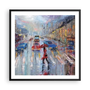 Poster in einem schwarzem Rahmen - Regnerischer Nachmittag in der Stadt - 60x60 cm