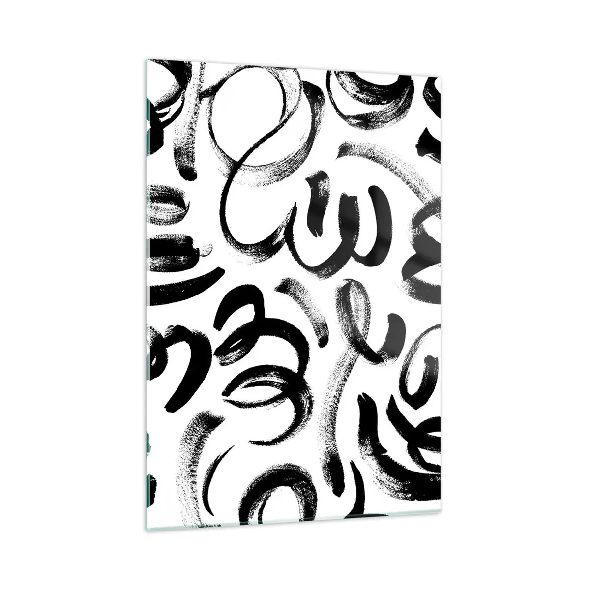 Glasbild - Bild auf glas - Schwarz-weiße abstrakte Pinselstriche - 50x70cm - Schwarz auf Weiß - Moderne Wanddekoration für Wohnzimmer und Schlafzimmer ARTTOR