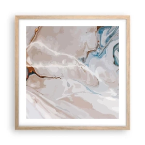 Poster in einem Rahmen aus heller Eiche - Blau schlängelt sich unter dem Weiß - 50x50 cm