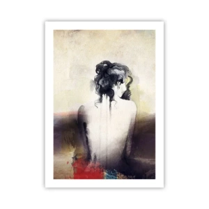 Poster - Ein künstlerisches Porträt einer Frau von hinten in gedämpften Farben. - 50x70cm - Glatte Linien, ovale Formen - Moderne Wanddekoration für Wohnzimmer und Schlafzimmer ARTTOR