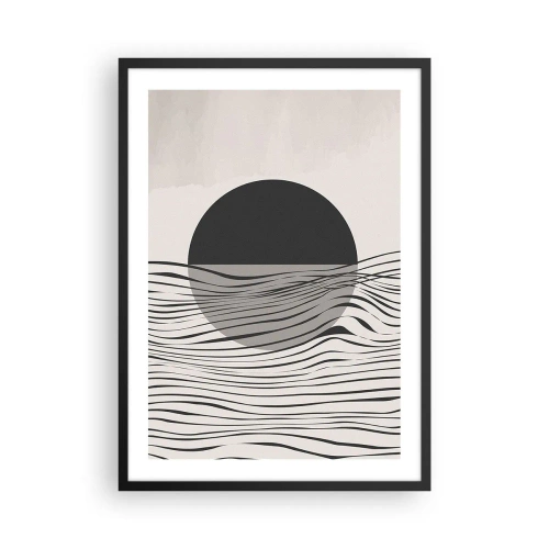 Poster in einem schwarzem Rahmen - Abstrakter Sonnenuntergang mit Wellenlinien - 50x70cm - Halbe Komposition - Moderne Wanddekoration für Wohnzimmer und Schlafzimmer ARTTOR