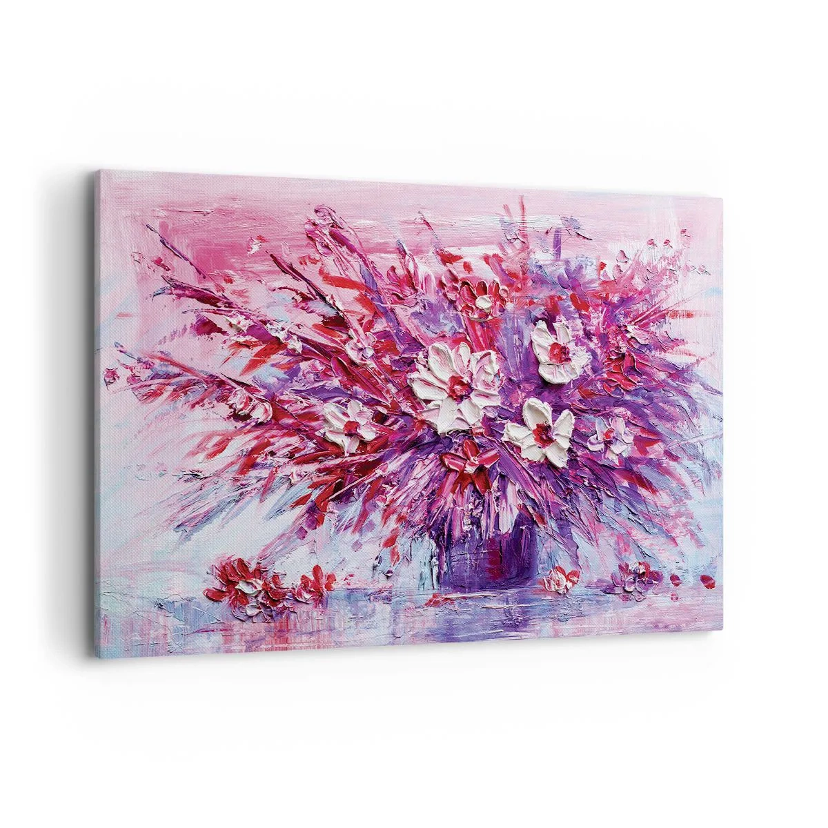 Bild auf Leinwand - Leinwandbild - Ein bunter Blumenstrauß in Rosa- und Lilatönen - 100x70cm - Unschuld und Leidenschaft - Moderne Wanddekoration für Wohnzimmer und Schlafzimmer ARTTOR