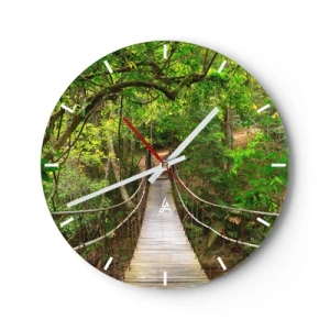 Wanduhr - Glasuhr - Eine Holzbrücke in einem grünen Wald - 30x30cm - Denn im Garten gibt es eine Schlingpflanze - Moderne Wanddekoration für Wohnzimmer, Küche und Schlafzimmer ARTTOR