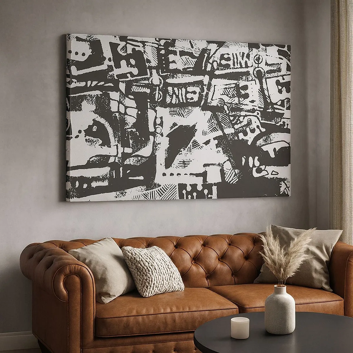Bild auf Leinwand - Leinwandbild - Abstraktes monochromes Retro-Muster - 70x50cm - Ordnung oder Chaos? - Moderne Wanddekoration für Wohnzimmer und Schlafzimmer ARTTOR